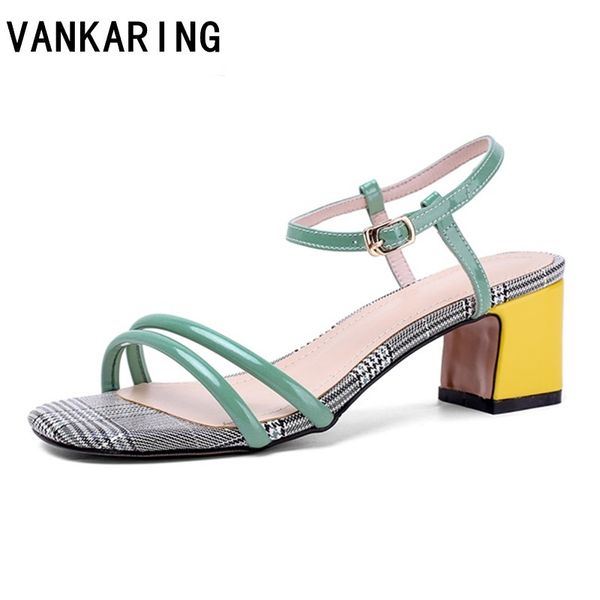 

2020 women sandals dress party shoes celebrity wearing simple patent leather ankle buckle sandals high heels shoes woman, Black