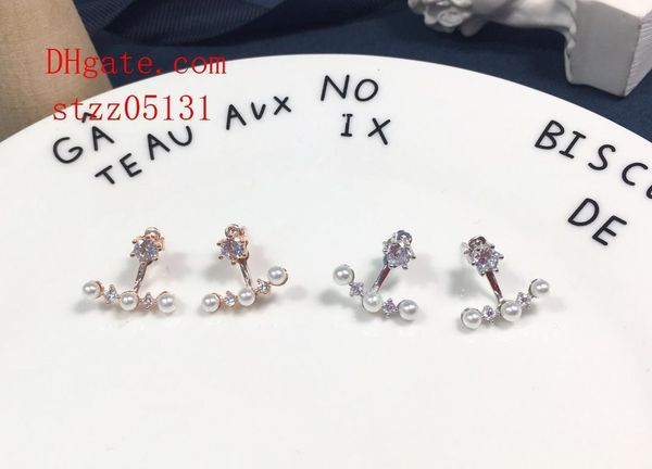 

925 silver stud earrings women fashion jewelry simple wind letter pearl earrings diamond crystal silver earring jewelry tf-2, Golden;silver