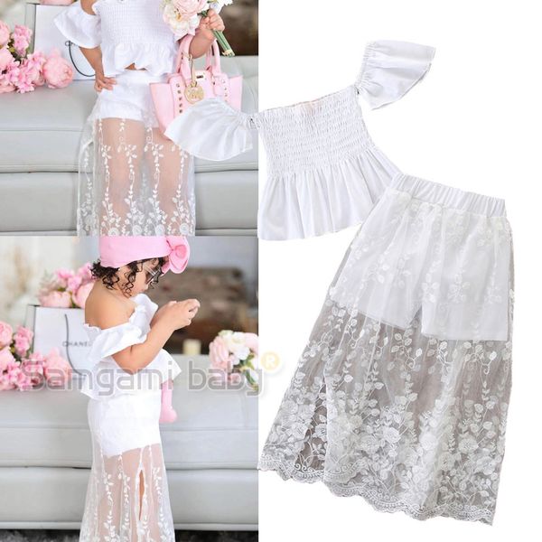 

kids outfits clothes girls 2019 tube lace doll shirt + hollow pant skirt two piece summer set baby tracksuit track suits clothing sets, White