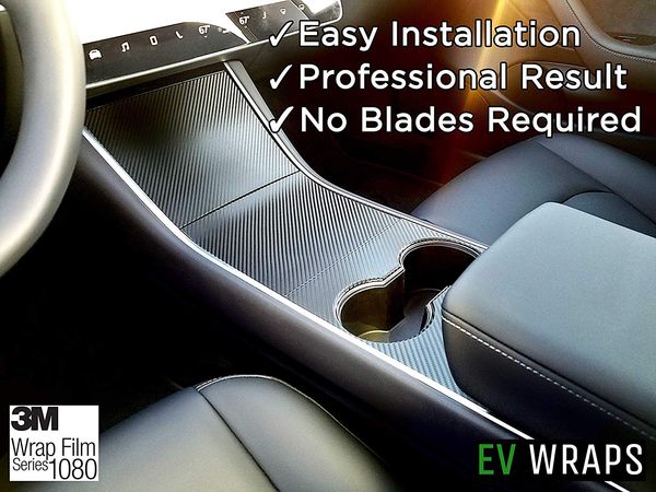 

ev wraps tesla model 3 center console wrap - carbon fiber