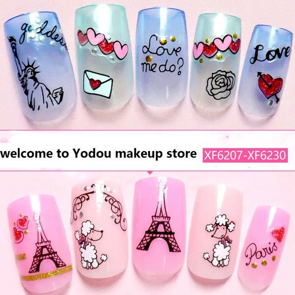 

good quality 30 sheets/lot colorful 3d beauty nail art stickers adhesive nail decals 3d diy tip design, Black