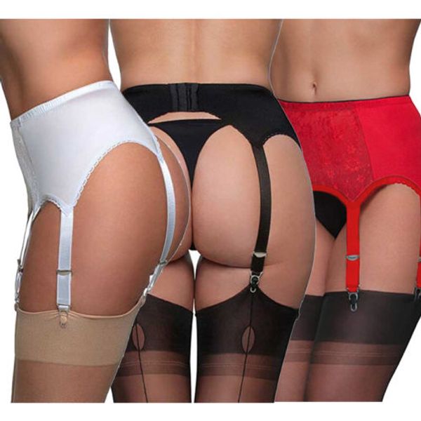 

2018 women 6 straps garter belt lingerie suspender panties belt s-xxl, Black;white