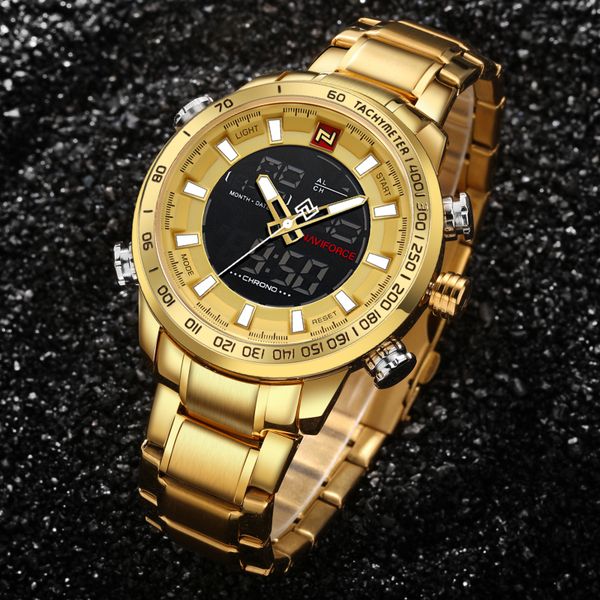 

naviforce brand mens gold quartz watch clock men army sports watches man full steel waterproof relogio masculino, Slivery;brown