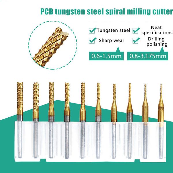 

10 pieces set tungsten carbide extended pcb corn cutter cnc engraving wood router corn milling cutter pcb drill