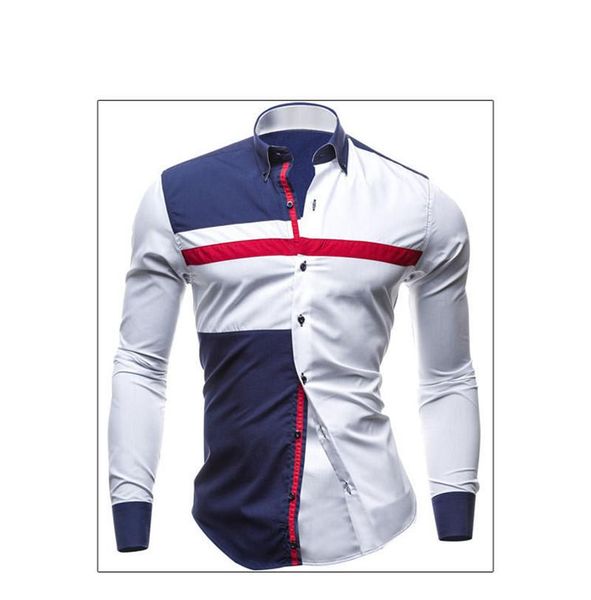 

designer mens shirts slim long sleeve lapel neck casual shirts teenager patchwork fashion male clothing, White;black