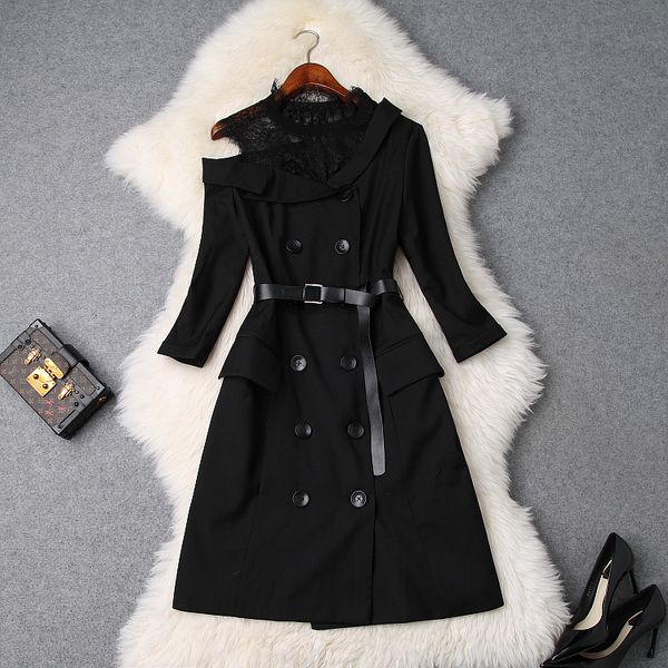 

european and american women's spring 2019 new style 7 minutes of sleeve bud silk joining together double-breasted fashion dress, Black;gray