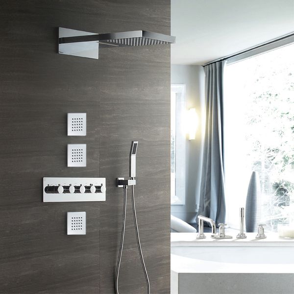 

home improvement bathroom faucet chrome set 38°c thermostatic mixing valve shower tap brass rain shower system concealed mixer