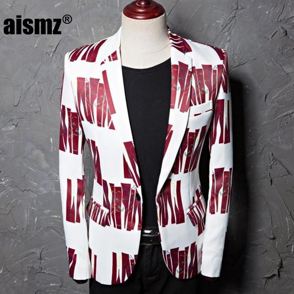 

aismz tide men plus size 5xl fashion print casual slim fit formal suit jacket blazer designs stage costumes for singers, White;black
