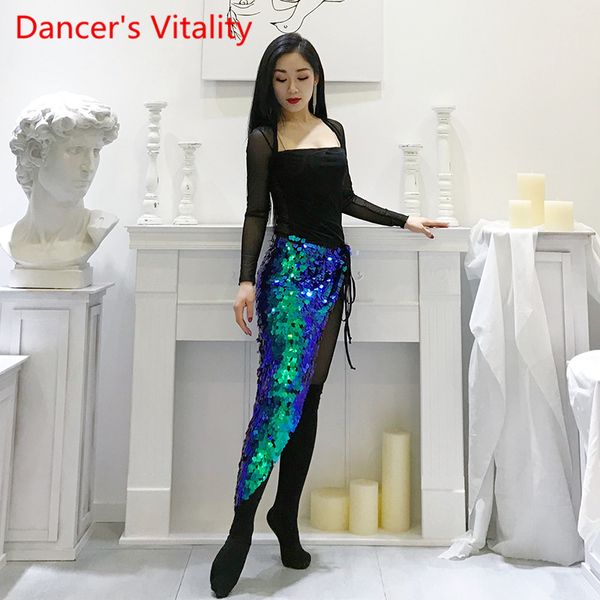 

belly dancing practice hip skirt 2019 new hip towel sequined fishtail skirt performing dress marine legend m and l, Black;red