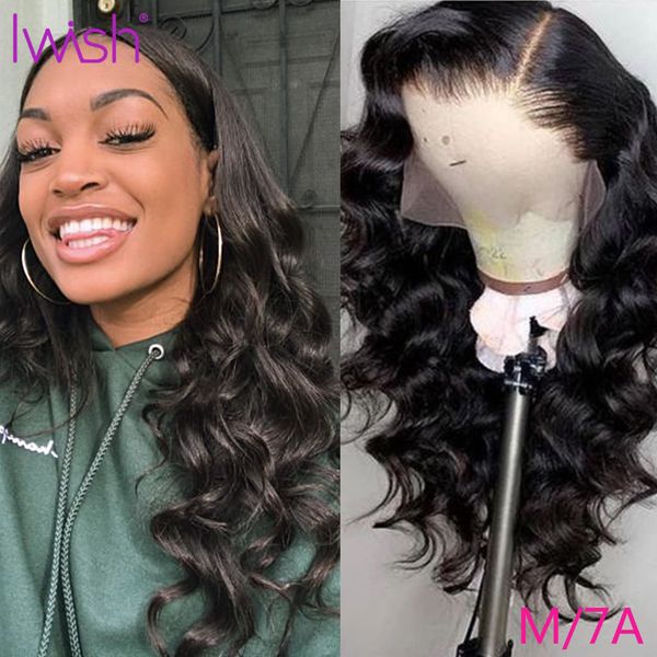 

iwish 13x4 malaysian body wave wig pre plucked with baby hair 150% remy colored transparent lace front human hair wigs for women, Black;brown
