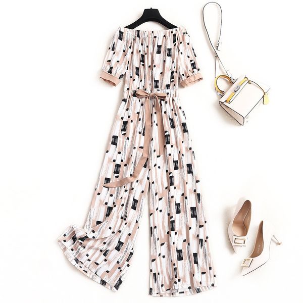 

women rompers and jumpsuits summer 2020 cute bow waist slash neck off the shoulder jumpsuits overalls, Black;white