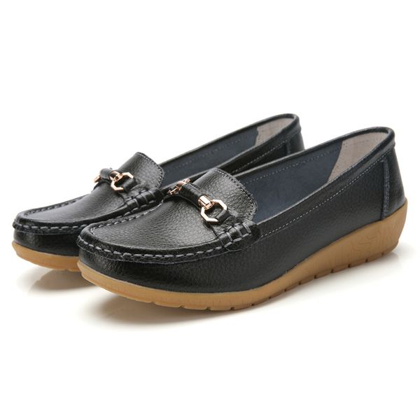 

2020 new arrival shoes woman genuine leather women flats slip on women's loafers female moccasins shoe plus size 35-44, Black