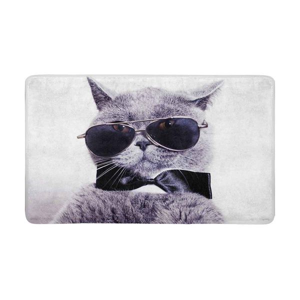 

british shorthair gray cat wearing sunglasses doormat anti-slip entrance mat floor rug indoor door mats home decor rubber