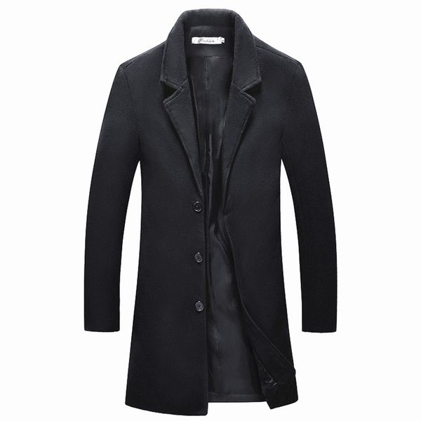 

men slim fit warm long overcoat thicken jackets autumn winter, Black