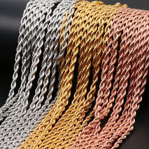 

hip hop width 3mm 316l stainless steel rope chain necklace twisted chain gold silver rose gold necklaces for women men jewelry dropshipping