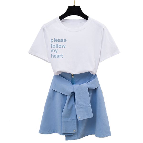 

new summer korean fashion suits letter print t-shirt irregular a word skirts two-piece women outfit cotton vestidos sale, White