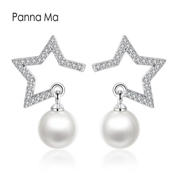 

панна ма кристалл циркон звезды имитация pearl кулон серьги стержня сладкие партии способа серебряные ювелирные изделия подарок для женщин b, Golden;silver