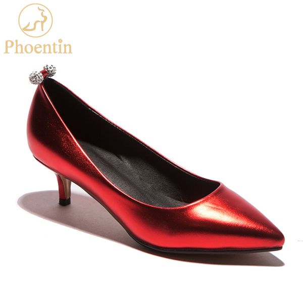 

phoentin silver shoes mid thin heel shallow womens luxury shoes leather basic editions pointy kitten heels office footwear ft304, Black