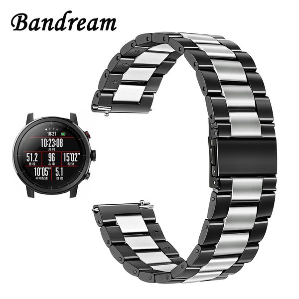 

bandream new stainless steel watchband 20mm 22mm for huami amazfit 1 2 2s stratos bip pace quick release band watch strap, Black;brown