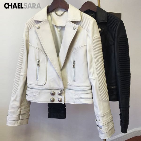 

autumn winter black pu faux leather jacket women metal button biker jackets female casual outwear