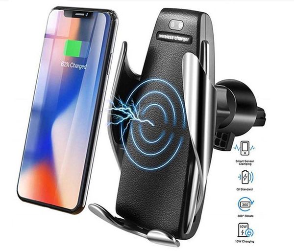 

s5 automatic clamping 10w qi wireless car charger 360 degree rotation vent mount phone holder for iphone android universal phones
