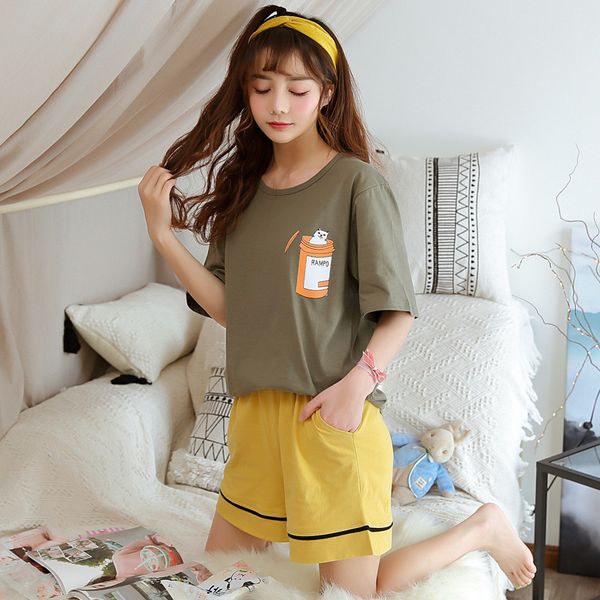 

women pajamas summer pyjamas women cotton cartoon pajama sets short sleeve casual soft ladies sleepwear nightwear homewear, Black;red