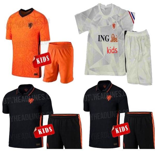 

kids kit 2020 2021 netherlands soccer jerseys 20 21 de jong holland football boys suit shirt van dijk virgil memphis children set, Black;yellow