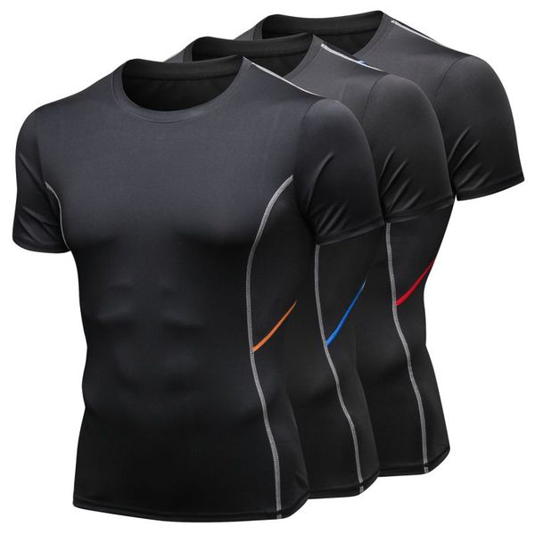 

men running t-shirt compression fitness workout shirts gym quick dry sports short sleeve t-shirt, Black;blue