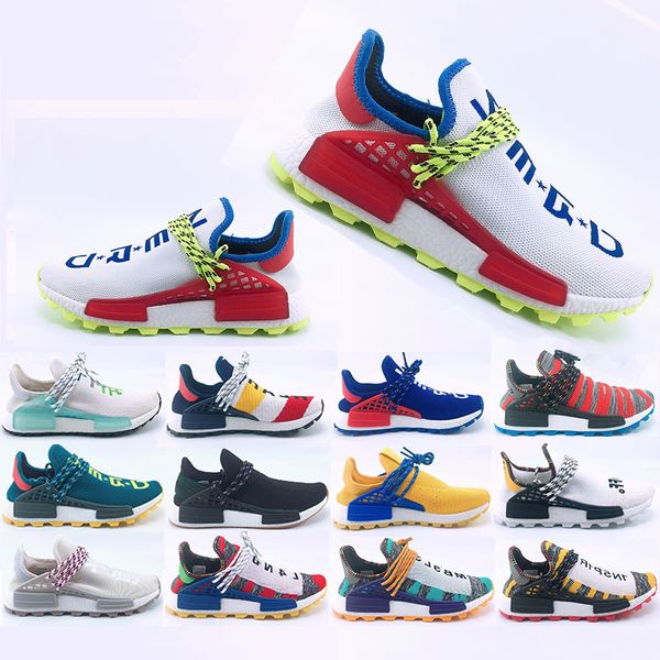 

with box men human race hu trail running shoes womens pharrell williams yellow noble ink core black designer trainers sneaker 36-45 elecar, White;red
