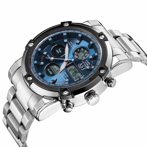 

watch men sport digital watches men 50m waterproof clock stainless steel clock male outdoor mufti-function quartz watch, Slivery;brown