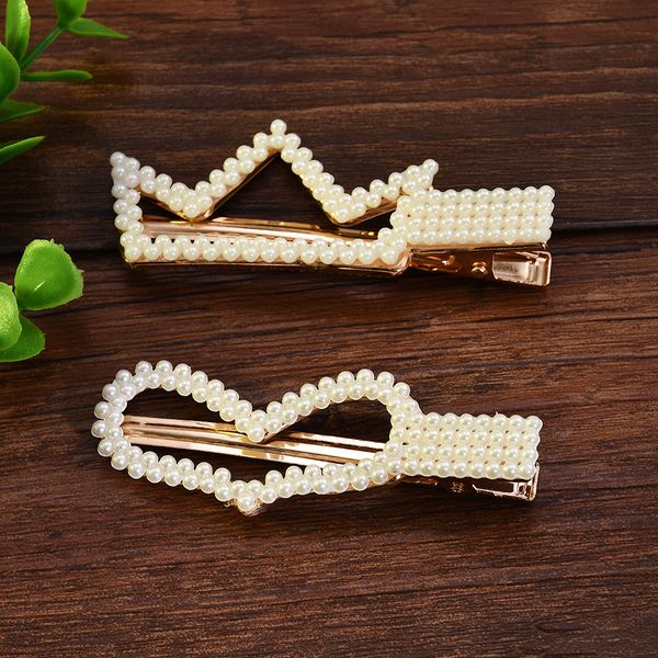 

korea white pearl barrettes for women bridal hair accessories mujer elegant jewelry hair grips pins coronas y tiaras mujer, Golden;white