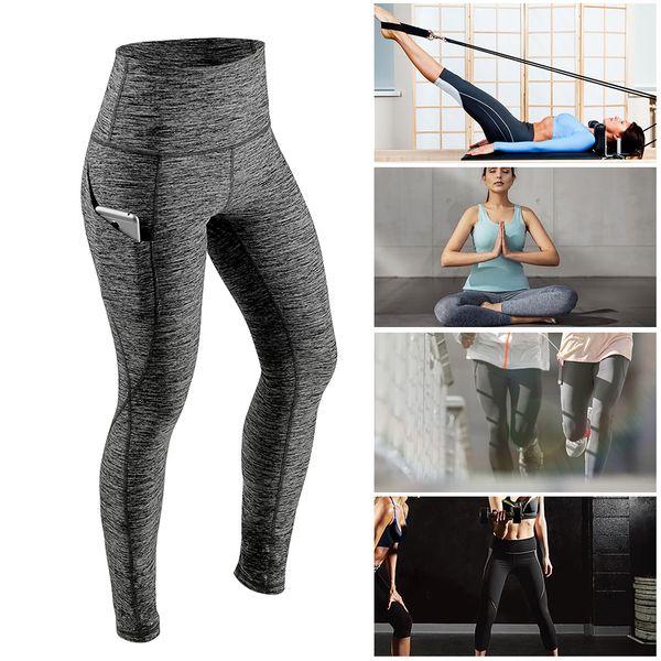 

women's running pants tummy control workout running 4 way stretch leggings high waist with pocket pants, Black
