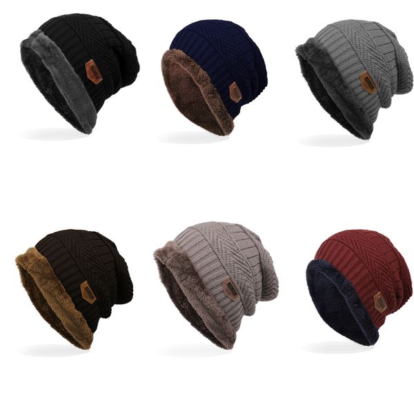 

2019 new men's labeling knitted hats fibres wool caps winter 6 colors choic 24*29cm