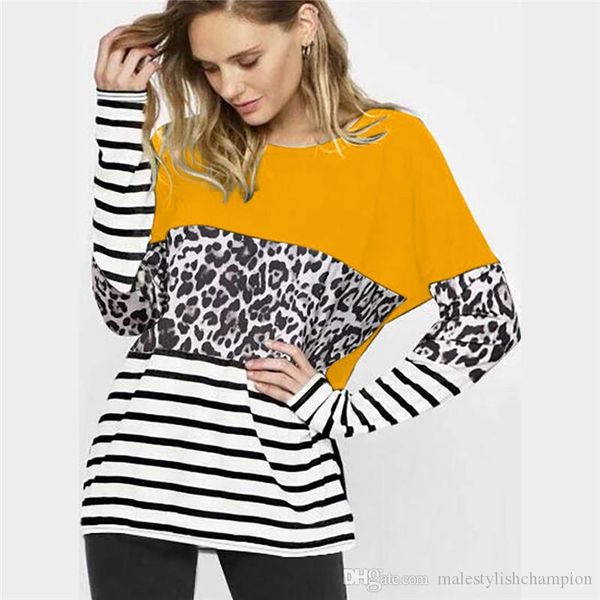 

womens leopard tshirt fashion panelled loose tee designer womens pullover, White