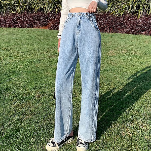 

wide leg jeans woman high wiast boyfriend jeans for women new 2020 korean denim pants ldies trousers plus size vintage casual, Blue