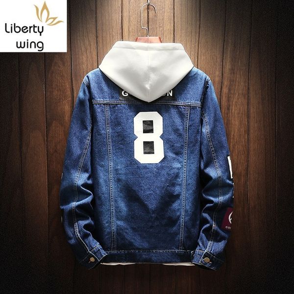 

высокая улица мужчины джинсовая куртка свободного покроя тонкий печатных бомбардировщик куртка плюс размер 4xl подросток мужской однобортный, Black;brown