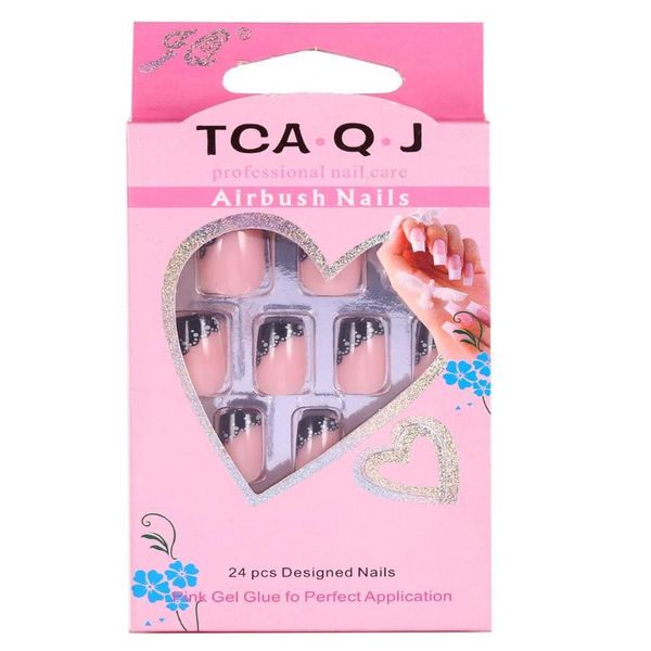 

24pcs украшение ногтей цветной печать цветочного ультратонкие 56g мульти полного покрытия ложных type1-type26 гвозди, Red;gold