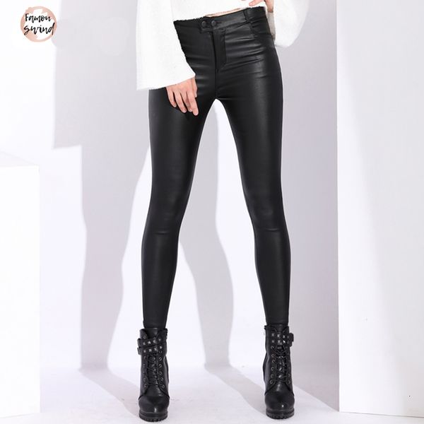 

женская осень кожаные штаны женщины женщины зима высокой талией тощий женщин кожаные брюки брюки pu тощий stretch карандаш pantalons, Black;white
