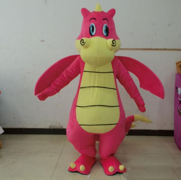 

2019 factory pink dinosaur with wings mascot costumes for to wear, Red;yellow