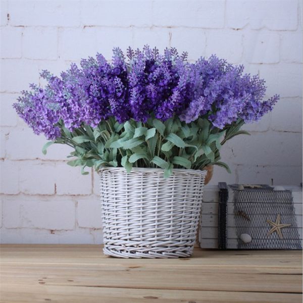 

decorative flowers & wreaths 10heads/bouquet romantic provence artificial flower purple lavender bouquet with green leaves for home garden d
