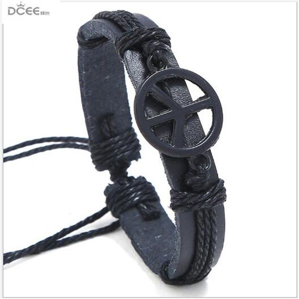 

2018 new knitted leather alloy plated black peace bracelet, Golden;silver