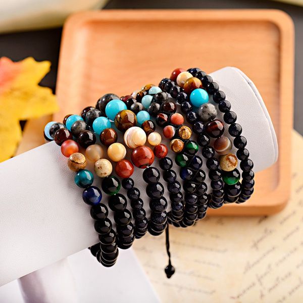 

2019 eight planets natural stone bead bracelet for women universe yoga solar bracelet men jewelry drop shipping, Black