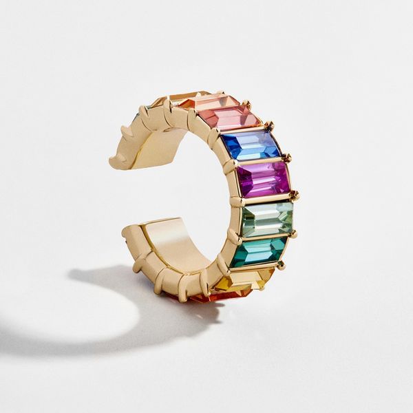 

single piece women ear accessory women colorful rainbow crystal ear clip wholesale jewelry 2019 latest, Golden;silver