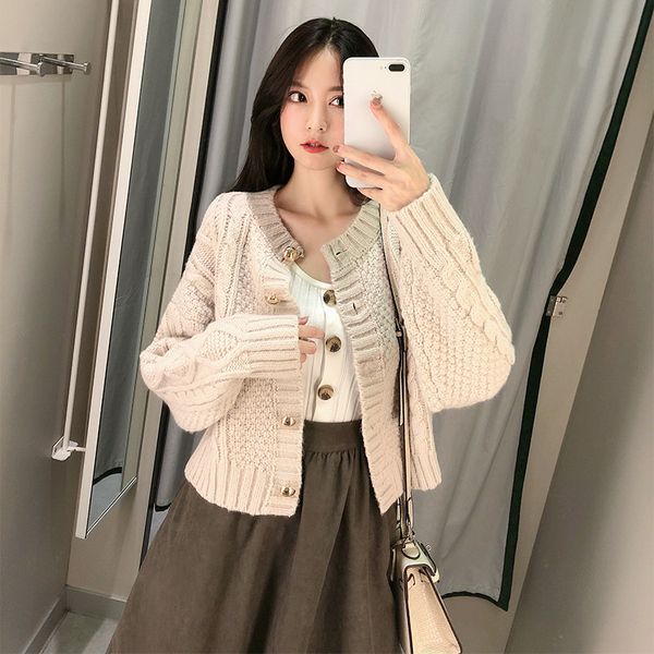 

2019 fashion cardigans women's autumn winter knit sweater long sleeve beige purple sweater beige white women's clothing, White;black