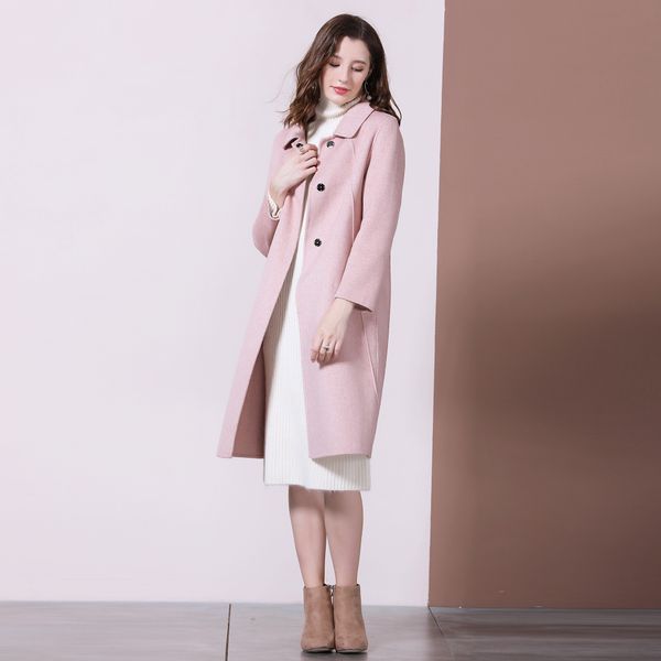 

2020 women's new double-sided coat in autumn and winter medium long woolen coat in korean version, Black