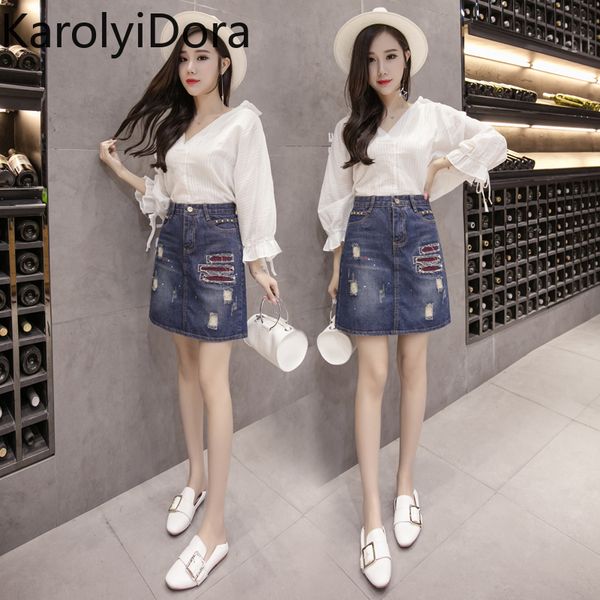 

5xl plus size women's denim skirt 2020 summer new korean high waist embroidered denim skirt student bag hip a-line, Black