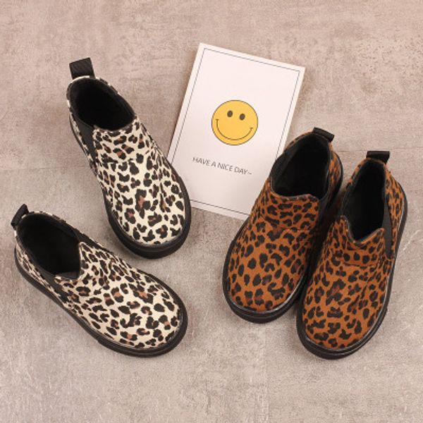 

children brand martin boots kids fashion leopard print snow boots boys and girls casual shoes child luxury flat shoes 2 styles, Black;grey