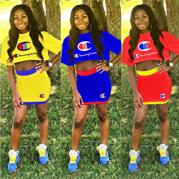 

champion women short sleeve summer dress bodycon shirt+miniskirt two piece dress fashion skirt very hot