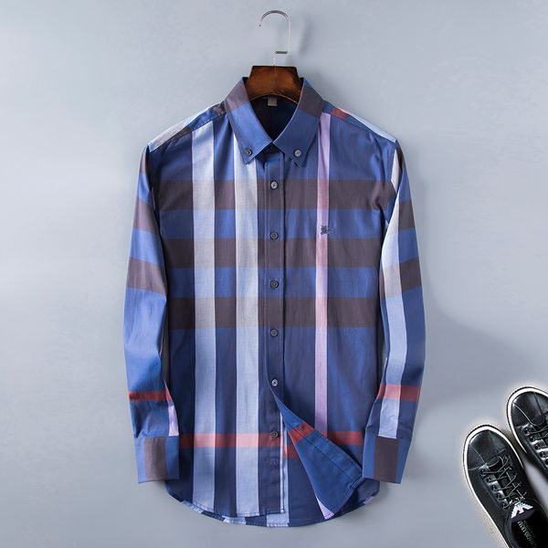 

bbr burb brand mens designer long sleeve shirts firmate dress shirts fashion casual luxury shirt plaid shirt homme button up 0006