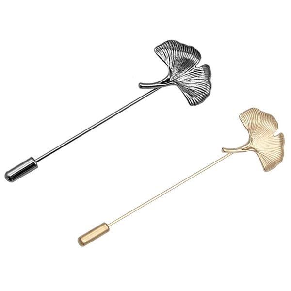 

2 pieces ginkgo leaf retro brooch stick pin tie hat scarf badge breastpin, Gray